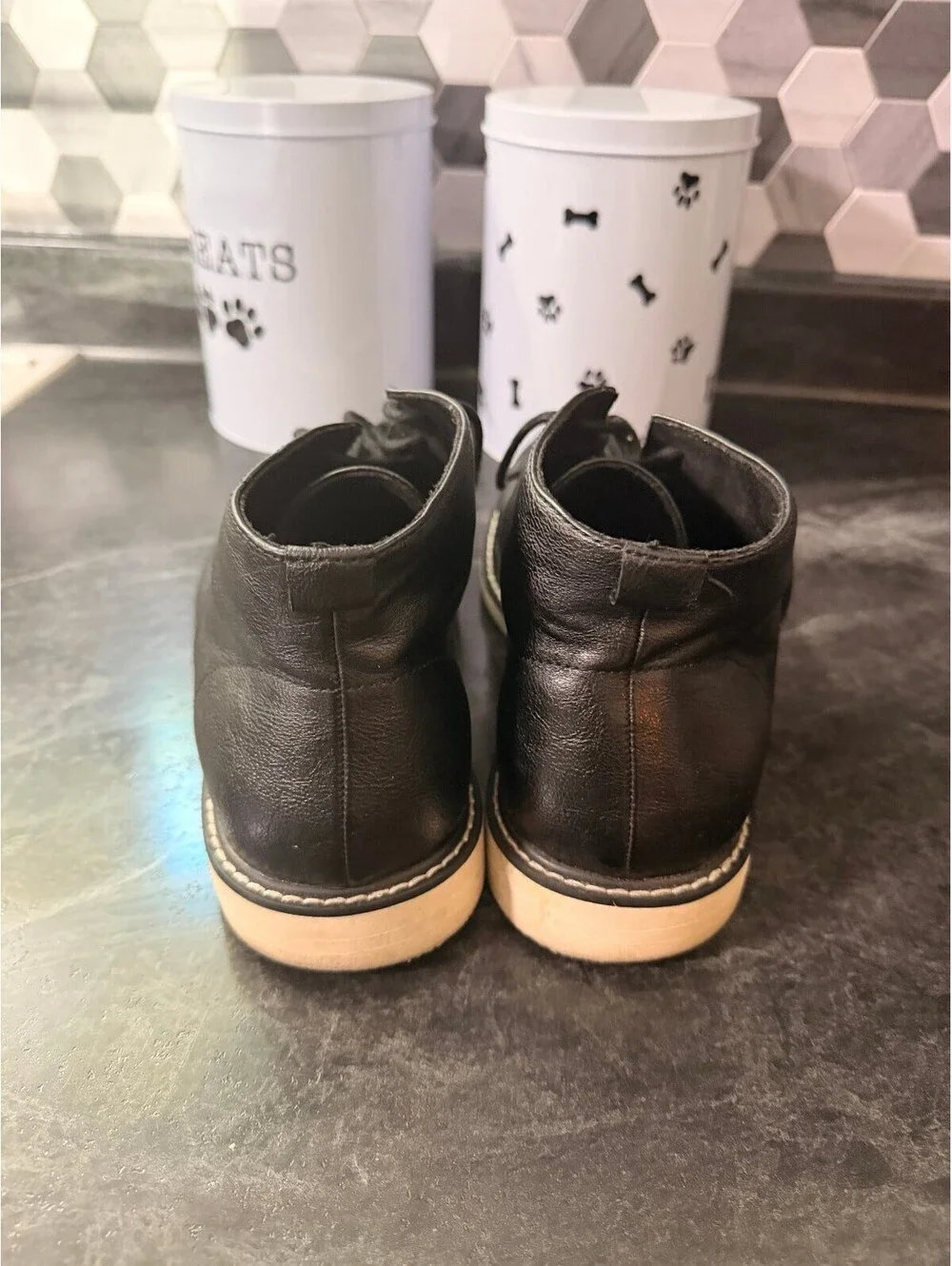 Unlisted Black Leather Chukka Boots with Cream Sole